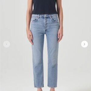 Agolde Riley High-Rise Straight Crop Jeans in Light Blue